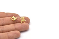 Gold Leo Earring, 4 Gold Plated Brass Leo Sign Stud Earrings, Zodiac Findings, Zodiac Sign Jewelries (12x12mm) SY0289