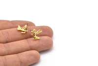 Gold Virgo Earring, 4 Gold Plated Brass Virgo Sign Stud Earrings, Zodiac Findings, Zodiac Sign Jewelries (12x13mm) SY0286