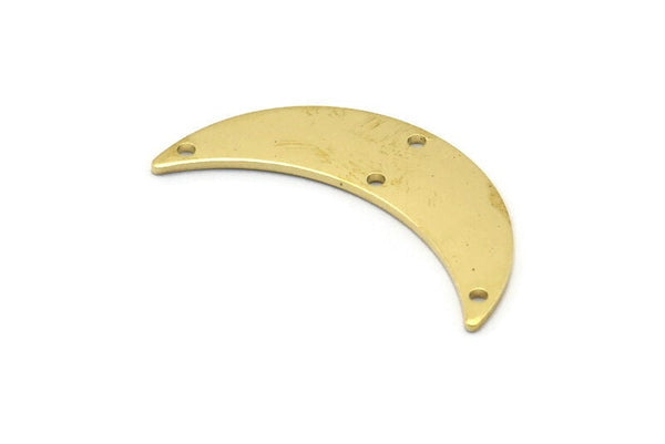 Brass Moon Charm, 6 Raw Brass Crescent Moon Charms With 4 Holes (28x8x0.80mm) M03069