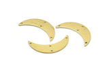 Brass Moon Charm, 6 Raw Brass Crescent Moon Charms With 4 Holes (28x8x0.80mm) M03069