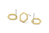 Brass Hexagon Earring, 12 Raw Brass Hexagon Stud Earrings (10mm) BS 1220 A1149
