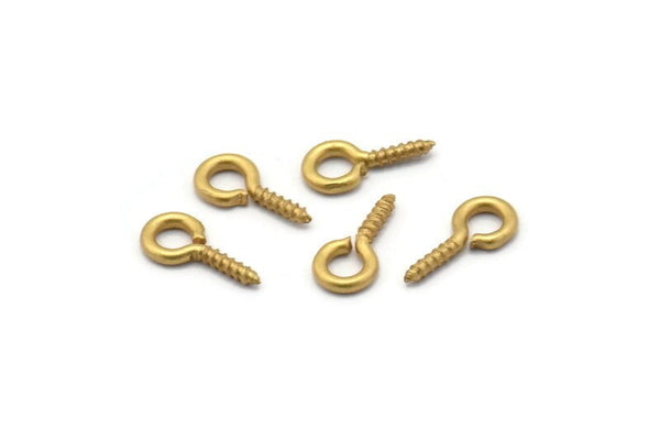 Screw Eye Pin, 100 Raw Brass Screw Hook Eye Pins (10x5mm) A1059