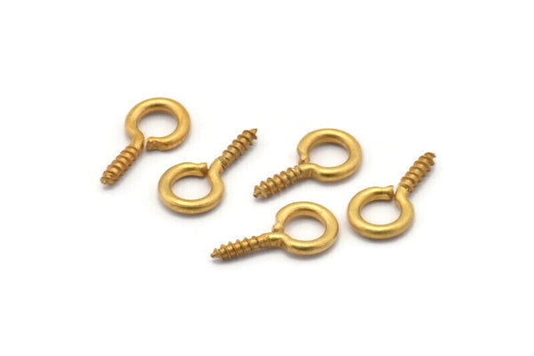 Screw Eye Pin, 100 Raw Brass Screw Hook Eye Pins (13x7mm) A1052