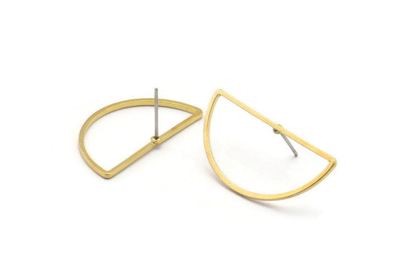 Semi Circle Earring, 12 Raw Brass Semi Circle Stud Earrings (30x15mm) D011 A1150