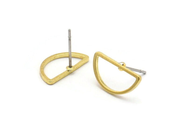 Yarım Daire Küpe, 12 Ham Pirinç Yarım Daire Küpe (16x8mm) D0008 A1139