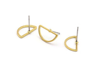Semi Circle Earring, 12 Raw Brass Semi Circle Stud Earrings (16x8mm) D0008 A1139
