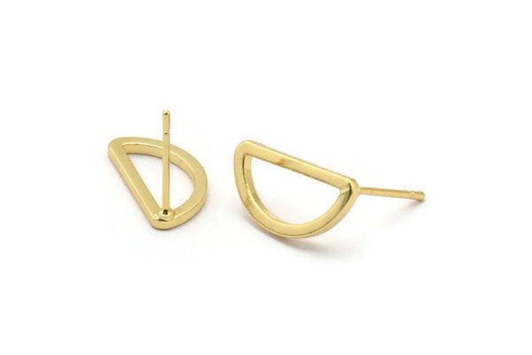 Gold Semi Circle Earring, 6 Gold Plated Brass Half Moon Earring Posts, Pendants, Findings (15x7.5x1.2mm) E342 Q0520