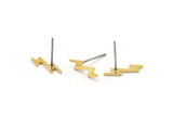 Brass Lightning Earring, 12 Raw Brass Tiny Lightning Shaped Stud Earrings (14x4x0.80mm) M02489 A2555
