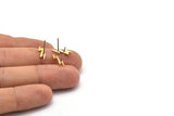 Brass Lightning Earring, 12 Raw Brass Tiny Lightning Shaped Stud Earrings (14x4x0.80mm) M02489 A2555