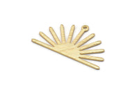 Gold Sun Charm, 4 Textured Gold Plated Brass Sun Charms With 1 Loop (17x30x0.80mm) M02316