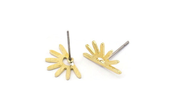 Brass Sun Earring, 12 Textured Raw Brass Sun Stud Earring (8x15x0.80mm) M02408 A2568