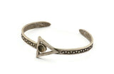 Silver Triangle Cuff, Antique Silver Plated Brass Triangle Cuff Stone Setting With 1 Pad - Pad Size 6mm N1677 Q0661