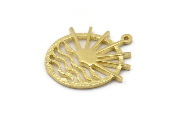Brass Sunset Charm, 2 Raw Brass Sun And Sea Charms With 1 Loop, Sunrise Charms, Charms, Earring Findings (25x24mm) N1937