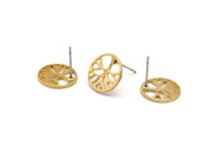 Brass Tree Earring, 10 Raw Brass Tree Stud Earrings (12x1mm) D1228 A1233