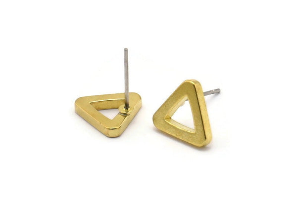 Brass Triangle Earring, 12 Raw Brass Triangle Stud Earrings (10x2mm) D0019 A1128