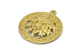 Brass Round Charm, 2 Raw Brass Green Man Charms With 1 Loop, Pendants, Findings (30x27mm) N1940