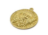 Brass Round Charm, Raw Brass Viking Charm With 1 Loop, Pendants, Findings (31x28mm) N1941
