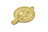 Brass Round Charm, 2 Raw Brass Vikings Crow Charms With 1 Loop, Pendants, Findings (33x22mm) N1946