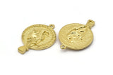 Brass Round Charm, 2 Raw Brass Vikings Crow Charms With 1 Loop, Pendants, Findings (33x22mm) N1946
