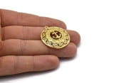 Brass Round Charm, 2 Raw Brass Vikings Anchor Charms With 1 Loop, Pendants, Findings (33x29mm) N1938