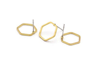 Brass Hexagon Earring, 12 Raw Brass Hexagon Stud Earrings (14mm) BS 1222 A1123