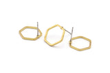 Brass Hexagon Earring, 12 Raw Brass Hexagon Stud Earrings (14mm) BS 1222 A1123