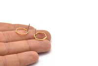 Brass Hexagon Earring, 12 Raw Brass Hexagon Stud Earrings (14mm) BS 1222 A1123