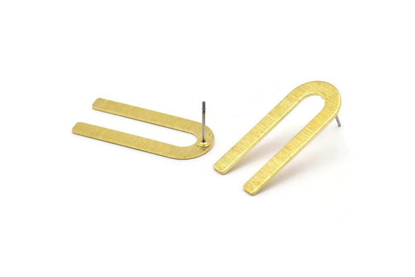 U Şeklinde Küpe, 8 Dokulu Ham Pirinç U Şeklinde Çivi Küpe (30x13x0,80 mm) M167 A1592