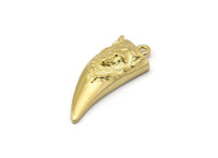 Brass Wolf Charm, 2 Raw Brass Wolf Tooth Charms With 1 Loop (32x13mm) N1942