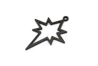 Black Pole Star Charm, 6 Oxidized Black Brass, Black Charms, Black Pole Star Charms With 1 Loop (30x22x0.80mm) M02485 H1016