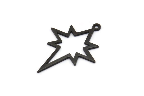 Black Pole Star Charm, 6 Oxidized Black Brass, Black Charms, Black Pole Star Charms With 1 Loop (30x22x0.80mm) M02485 H1016