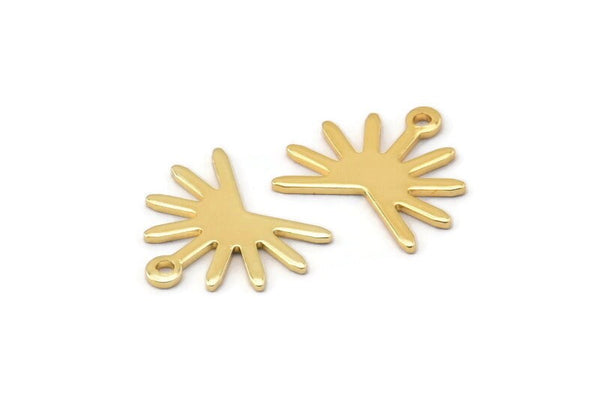 Gold Sun Charm, 6 Gold Plated Brass Sun Charms With 1 Loop (13x15x0.80mm) M02256