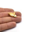 Gold Shark Charm, 2 Gold Plated Brass Shark With Zircon Eyes Charms With 2 Holes (23x22mm) SY0125