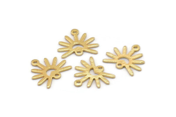 Gold Sun Charm, 8 Textured Gold Plated Brass Sun Charms With 2 Loops (13x15x0.80mm) M02265