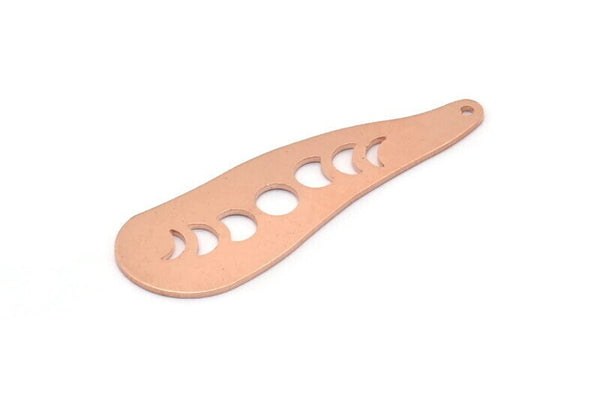 Copper Irregular Charm, 4 Raw Copper Moon Phases Patterned Irregular Shaped Charms With 1 Hole, Pendants, Findings (43x14x0.80mm) M03308