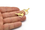 Brass Leaf Charm, 8 Raw Brass Flower Charms With 1 Hole, Findings (25x21x0.80mm) M03272