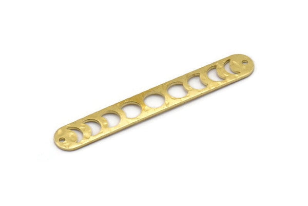 Brass Oval Charm, 6 Hammered Raw Brass Moon Phases Blanks, Brass Necklace Bar Charms With 2 Holes, Long Bar Pendants (50x7x0.80mm) M03321