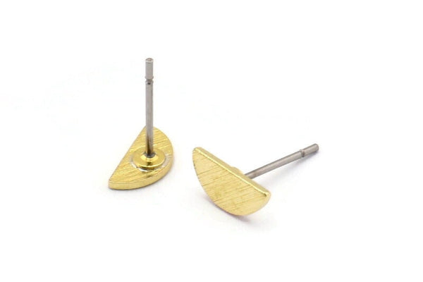 Pirinç Geometrik Küpe, 12 Dokulu Ham Pirinç Küçük Yarım Daire Küpe, Yarım Ay Küpe (9x4x0,80 mm) M02357 A0598