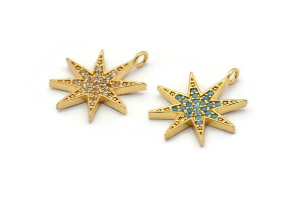 Gold North Star Charms, 2 Gold Plated Brass North Star Charms With 1 Loop, Pendants, Earring Findings (23x20mm) SY0173