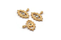 Brass Eye Charm, 4 Raw Brass Eye Shaped Charms With 1 Loop, CZ Pave Charm, Pendants, Earring Findings, Zircon Beads (14x17mm) SY0248