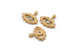 Brass Eye Charm, 4 Raw Brass Eye Shaped Charms With 1 Loop, CZ Pave Charm, Pendants, Earring Findings, Zircon Beads (14x17mm) SY0248