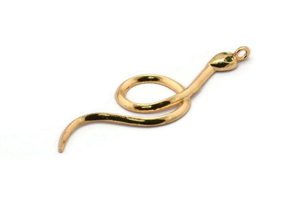 Gold Snake Charm, Gold Plated Snake, Cubic Zircon, CZ Pave Snake Charm, Zircon Charm Pendants (51x17mm) SY0241