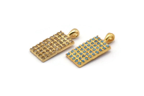 Gold Rectangle Charms, 2 Gold Plated Brass Rectangle Charms With 1 Loop, Pendants, Earring Findings (20x8mm) SY0080