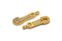 Gold Brooch Pin Charms, 4 Gold Plated Brass Brooch Pin Shaped Charms With 1 Loop, Pendants, Earring Findings (26x8mm) SY0119
