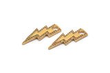 Gold Lightning Charm, Gold Plated Lightning Bolt, Cubic Zircon, 2 CZ Pave Lightning Charms, Zircon Pendants With 1 Hole (25x10mm) SY0244