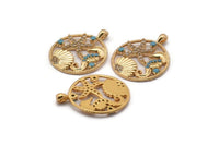 Gold Sea Star Charm, Gold Plated Sea Horse, Cubic Zircon, 2 CZ Pave Ocean Charms, Zircon Pendants With 1 Hole (25x20mm) SY0243