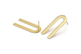 U Shape Earring, 4 Textured Gold Plated Brass U Shaped Stud Earrings (30x13x0.80mm) M167 A1592 Q1053