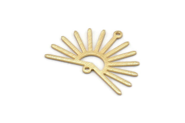 Gold Sun Charm, 4 Textured Gold Plated Brass Sun Charms With 2 Loops (22x30x0.80mm) M02281 H0891