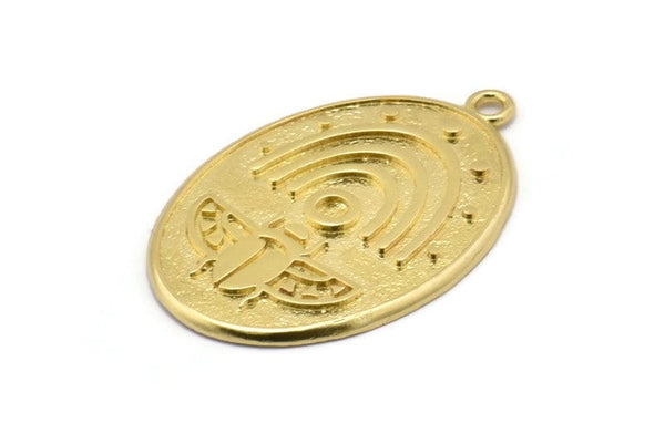 Brass Oval Charm, Raw Brass Rhino Beetle Patterned Oval Shape Charm With 1 Loop, Pendants, Earring Findings (41x27x2mm) N1955