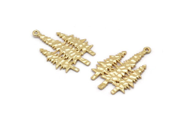 Gold Tree Charm, 2 Gold Plated Brass Tree Charms With 1 Loop, Pendant, Findings (30x21x1mm) N1090 Q0682